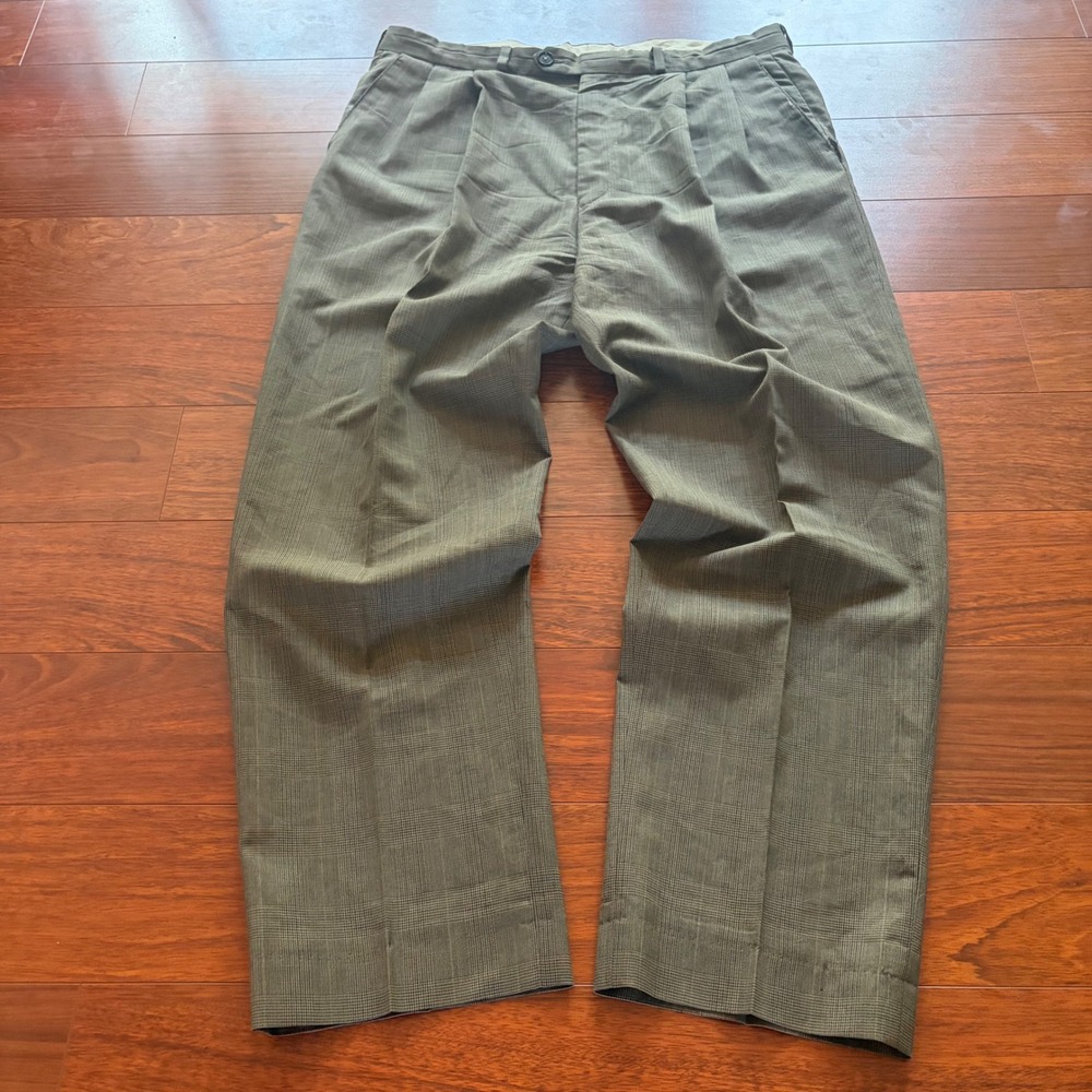 Polo University Club Ralph Lauren Plaid Pleated Trousers Green Brown 35x29.5